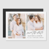 Elegantes Script 2 Foto Save the Date Magneteinladung (Vorne/Hinten)