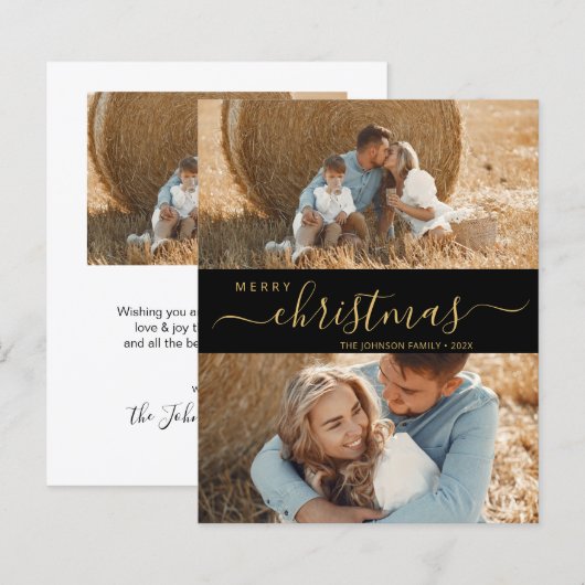 Elegantes Script 2 Foto Weihnachtskarte (Vorne/Hinten)