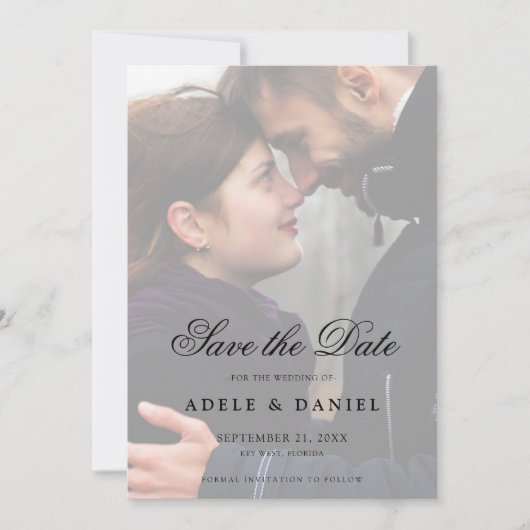 Elegantes Script 2 Sided Foto Save the Date Hochze (Vorderseite)