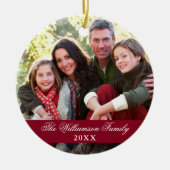 Elegantes Script 2 Sided Foto Weihnachten Burgund Keramik Ornament (Vorne)
