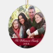 Elegantes Script 2 Sided Foto Weihnachten Burgund Keramik Ornament (Links)