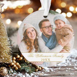 Elegantes Script 2 Sided Foto Weihnachten Gold Ornament