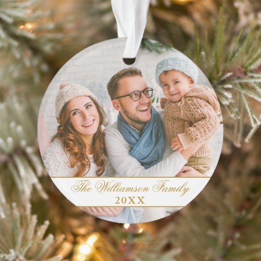 Elegantes Script 2 Sided Foto Weihnachten Gold Ornament (Baum)
