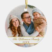 Elegantes Script 2 Sided Foto Weihnachtsgold Keramik Ornament (Vorne)