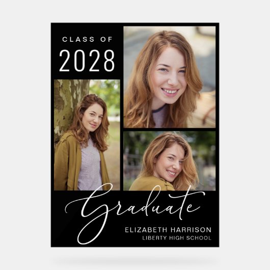 Elegantes Script 3 Foto Abschluss Willkommen Acrylschild (Vorderseite)