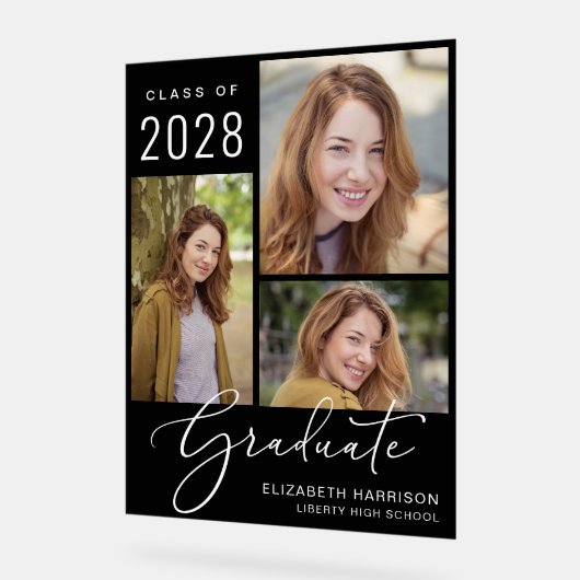 Elegantes Script 3 Foto Abschluss Willkommen Acrylschild (Winkel)