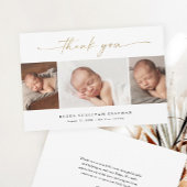 Elegantes Script 3 Foto Collage Baby Dankeskarte