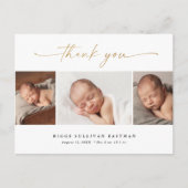 Elegantes Script 3 Foto Collage Baby Vielen Dank Postkarte (Vorderseite)