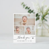 Elegantes Script 3 Foto Collage Danke Baby Postkarte (Stehend Vorderseite)