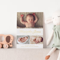 Elegantes Script 3 Foto Collage Geburtserklärung