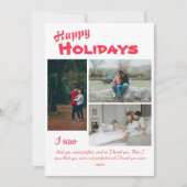 Elegantes Script 3 Foto Collage Holidays Card Ankündigung (Vorderseite)