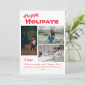 Elegantes Script 3 Foto Collage Holidays Card Ankündigung (Stehend Vorderseite)