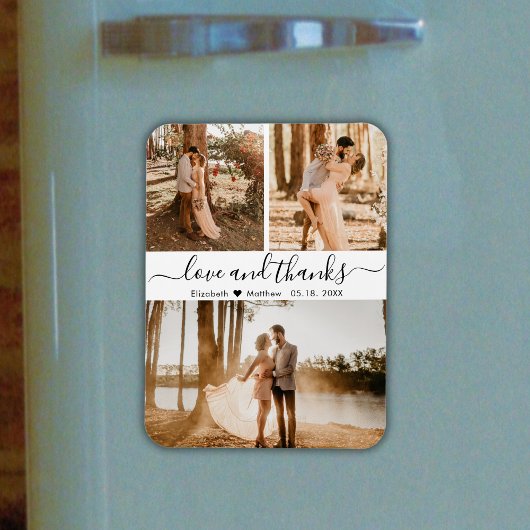 Elegantes Script 3 Foto Collage Wedding Vielen Dan Magnet