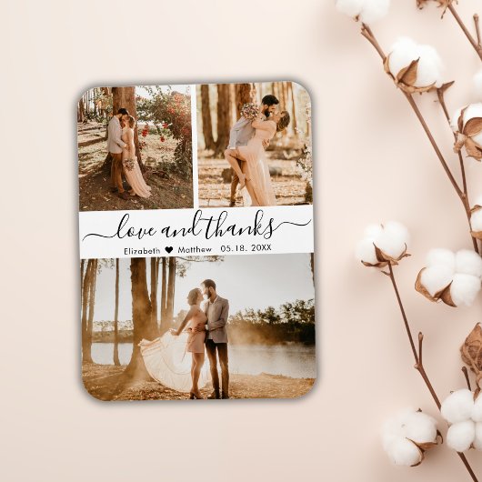 Elegantes Script 3 Foto Collage Wedding Vielen Dan Magnet