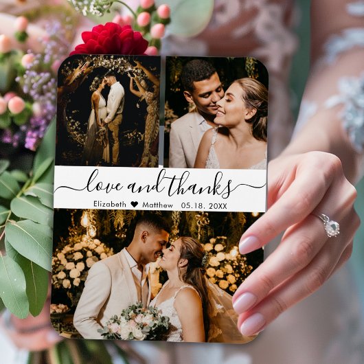 Elegantes Script 3 Foto Collage Wedding Vielen Dan Magnet