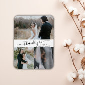 Elegantes Script 3 Foto Collage Wedding Vielen Dan Magnet