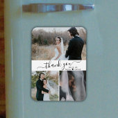 Elegantes Script 3 Foto Collage Wedding Vielen Dan Magnet