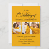 Elegantes Script 3 Foto Gelbe Hochzeit Einladung (Vorderseite)