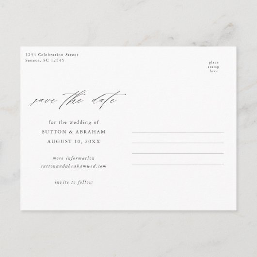 Elegantes Script 3 Foto Hochzeit Speichern Sie das Ankündigungspostkarte (Rückseite)