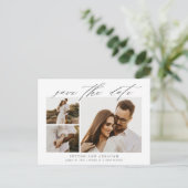 Elegantes Script 3 Foto Hochzeit Speichern Sie das Ankündigungspostkarte (Stehend Vorderseite)