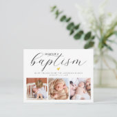 Elegantes Script 3 Foto Taufe Vielen Dank Postkarte (Stehend Vorderseite)