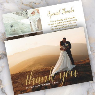 Elegantes Script 3 Foto Wedding Dankeschön Card Dankeskarte