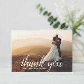 Elegantes Script 3 Foto Wedding Dankeschön Card Dankeskarte (Stehend Vorderseite)
