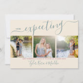 Elegantes Script 3 Square Foto Grüne rosa Schwange Ankündigung (Vorderseite)