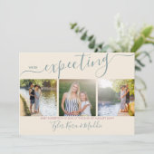 Elegantes Script 3 Square Foto Grüne rosa Schwange Ankündigung (Stehend Vorderseite)