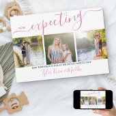 Elegantes Script 3 Square Foto Rosa Navy Pregnancy Ankündigung