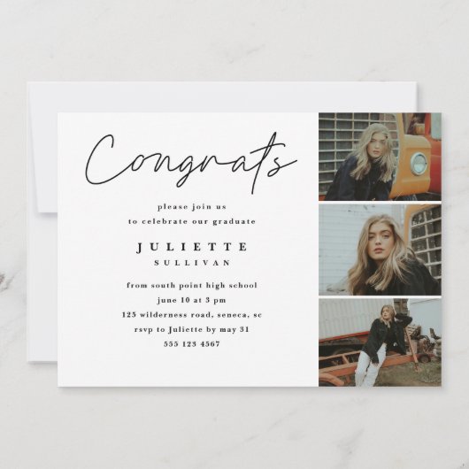 Elegantes Script 4 Foto Collage Graduation Party Einladung (Rückseite)