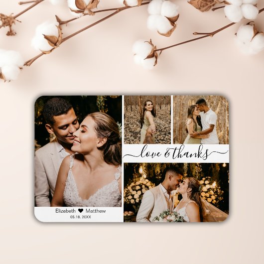 Elegantes Script 4 Foto Collage Wedding Vielen Dan Magnet