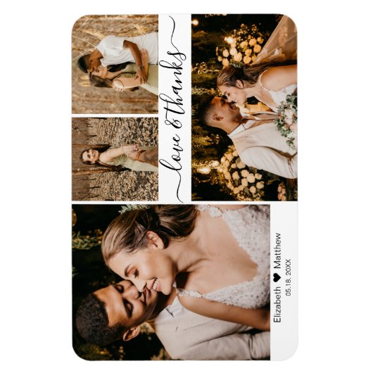 Elegantes Script 4 Foto Collage Wedding Vielen Dan Magnet (Vertikal)
