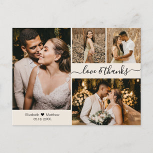 Elegantes Script 4 Foto Collage Wedding Vielen Dan Postkarte