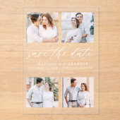 Elegantes Script 4 Foto Hochzeit Speichern Sie das Acryleinladungen (Vorderseite)
