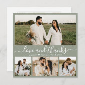 Elegantes Script 4 Foto Sage Green Collage Wedding Dankeskarte (Vorne/Hinten)