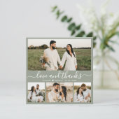 Elegantes Script 4 Foto Sage Green Collage Wedding Dankeskarte (Stehend Vorderseite)
