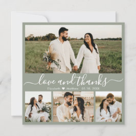 Elegantes Script 4 Foto Sage Green Collage Wedding Dankeskarte