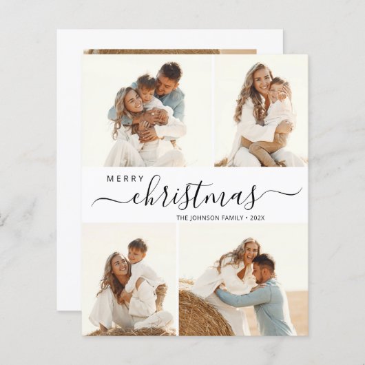 Elegantes Script 4 Foto Weihnachtskarte (Vorne/Hinten)