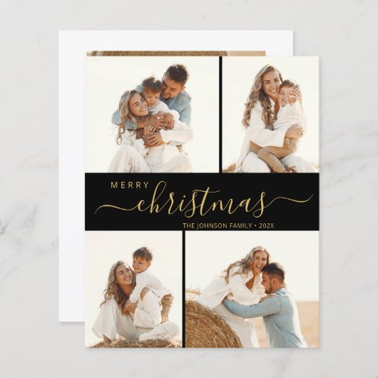 Elegantes Script 4 Foto Weihnachtskarte (Vorne/Hinten)