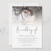 Elegantes Script 4 Fotos Overlay QR Code Hochzeit Einladung (Vorderseite)