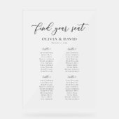 Elegantes Script 4 Table Seating Chart Akryllische Acrylschild (Vorderseite)