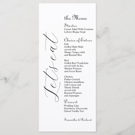 Elegantes Script 4x9" Wedding Bridal Table Menu Menükarte (Vorderseite)