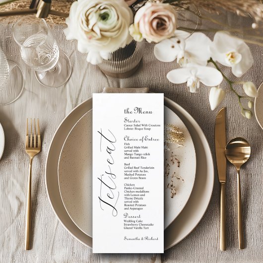 Elegantes Script 4x9" Wedding Bridal Table Menu Menükarte