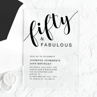 Elegantes Script 50. Geburtstag Acryleinladungen