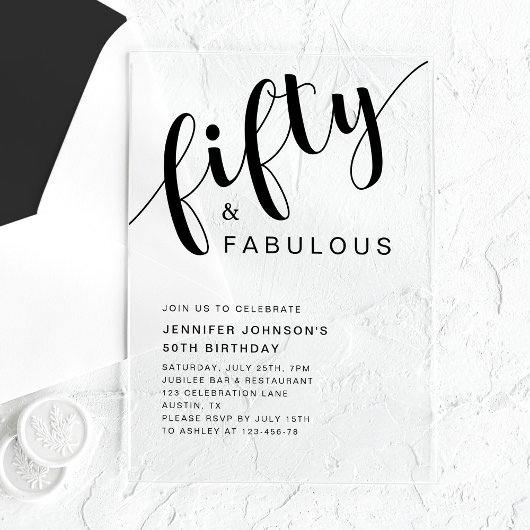 Elegantes Script 50. Geburtstag Acryleinladungen