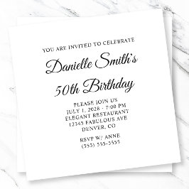 Elegantes Script 50. Geburtstag Einladung