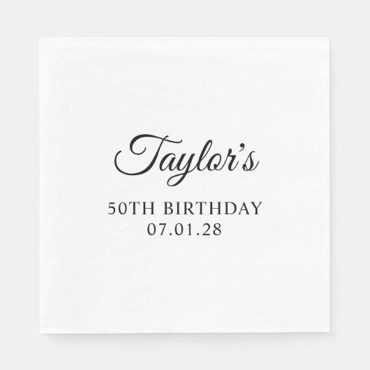 Elegantes Script 50. Geburtstag Serviette (Vorderseite)