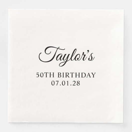 Elegantes Script 50. Geburtstag Serviette (Vorderseite)