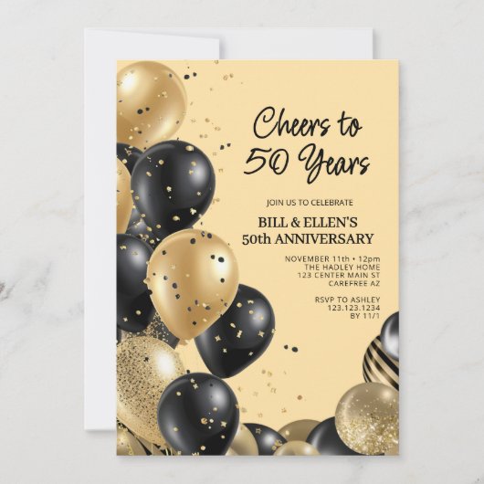 Elegantes Script 50. Hochzeitstag Einladung (Vorderseite)